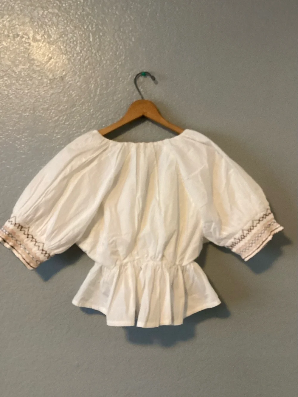 Free People  Where We Meet Peplum Puff-Sleeve Blouse with Embroidered Cuffs